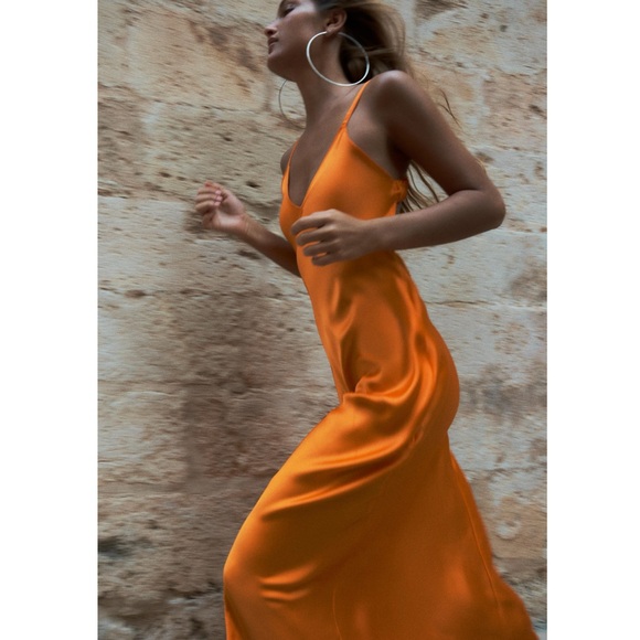 Zara SATIN EFFECT MIDI SLIP DRESS - Picture 3 of 7